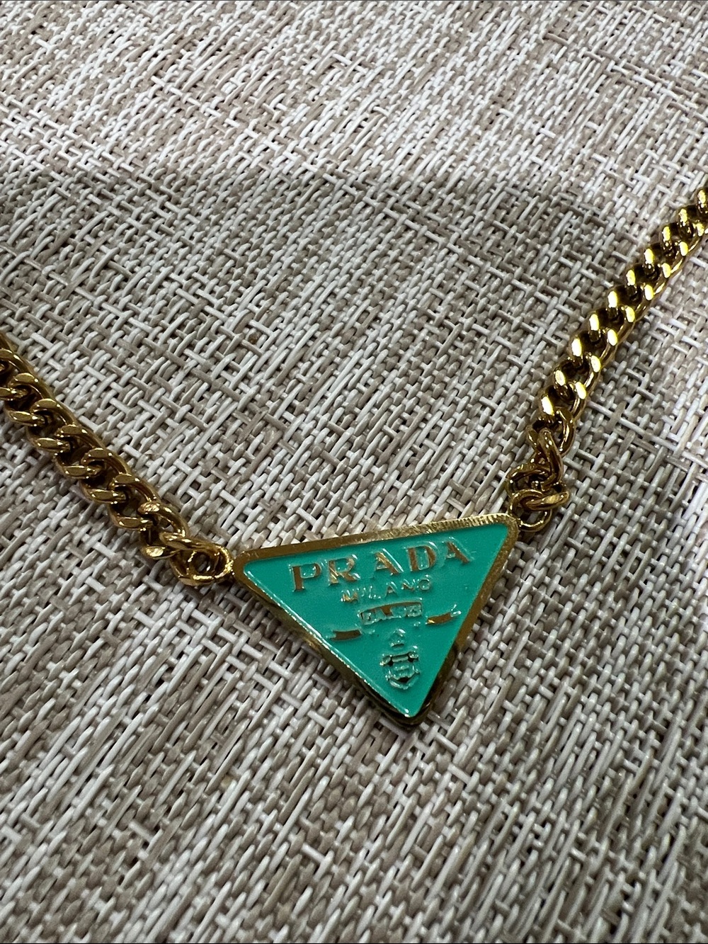 P Gold Chain bracelet with Mint Green Triangle Logo Pendant